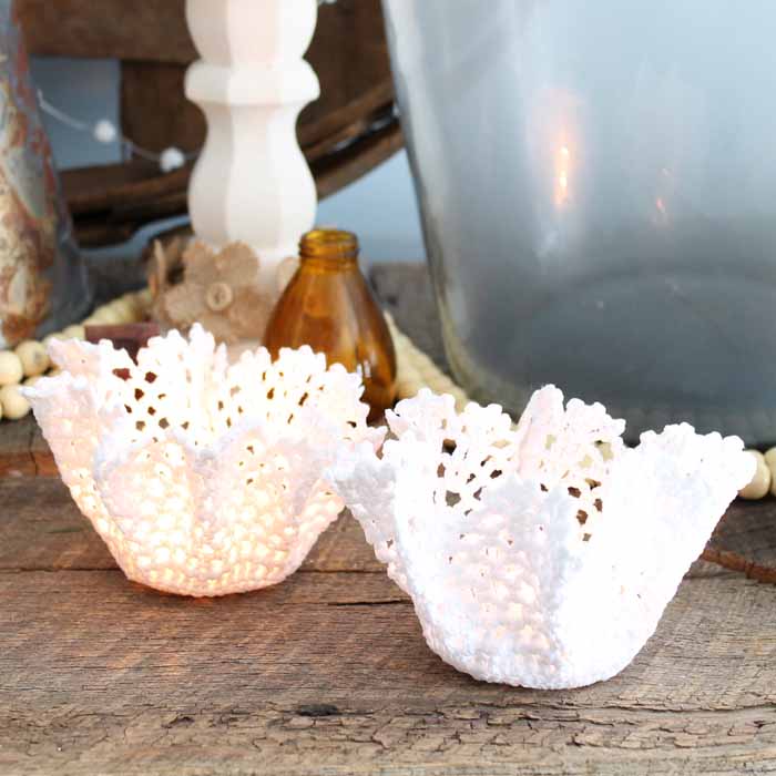 These adorable doily candle holders are so easy to make and look great as party decor