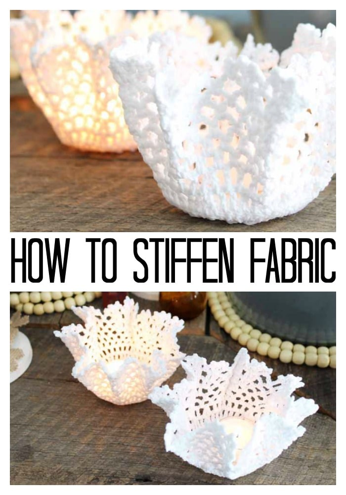 Learn how to stiffen fabric and make these doily candle holders that are perfect for weddings! A quick and easy DIY wedding idea!