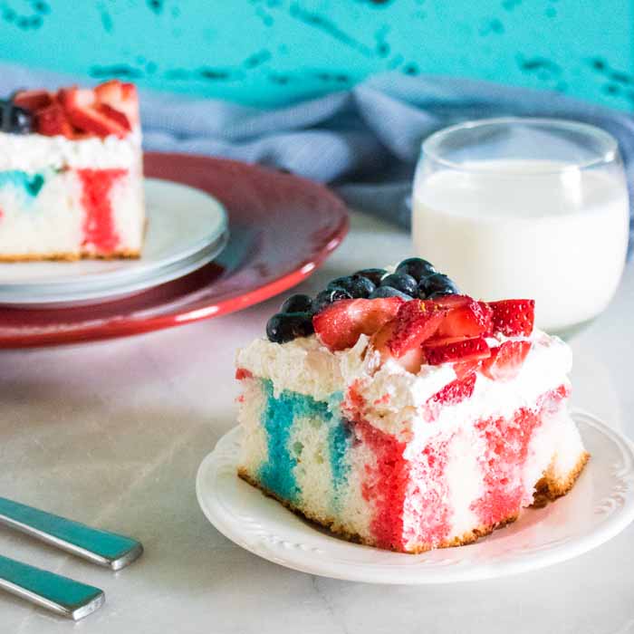 poke cake slice on a plate