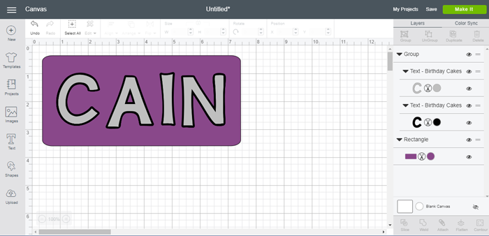 adding name to a rectangle in cricut design space