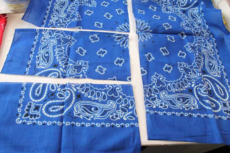 Blue bandana cut for bunting project