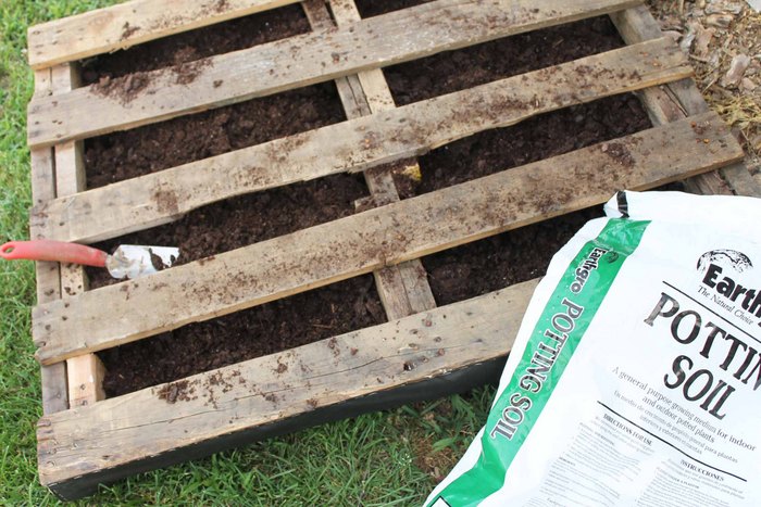 pallet and a bag of potting soil