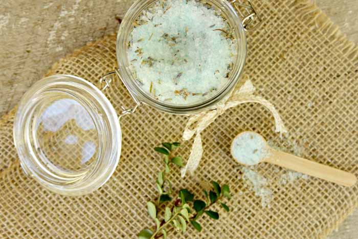 These homemade bath salts use essential oils to soothe sore muscles