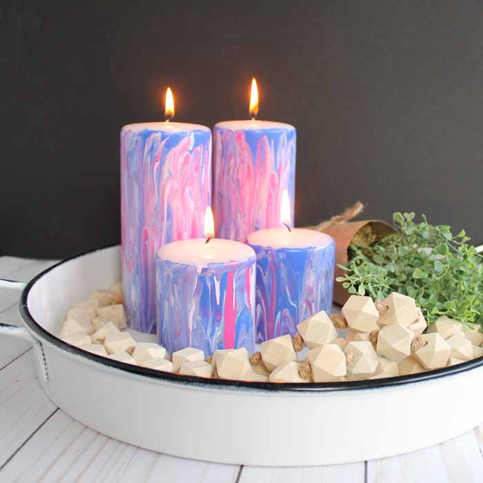 Marbling with Acrylic Paint on Candles
