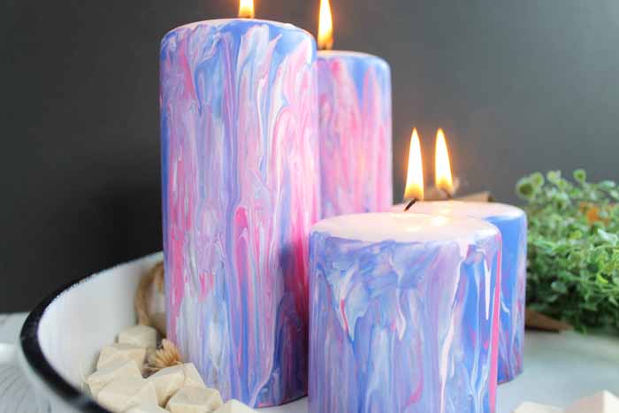 marbling candles with acrylic paint
