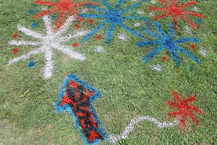 summer 4th of july decorations painted on grass