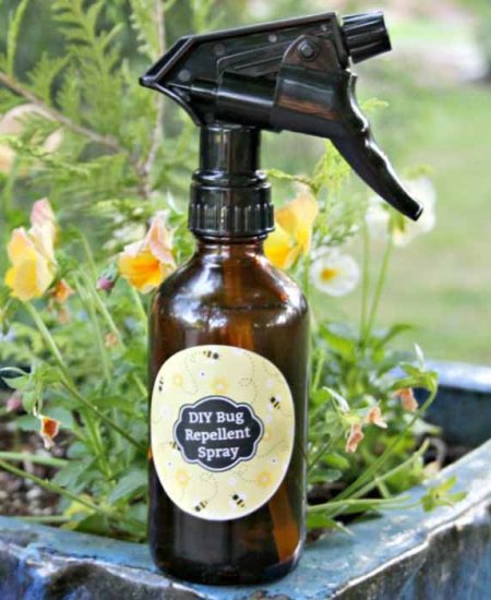 Whip up this essential oil insect repellent and add to a spray bottle! You can even add our free printable label! This all natural bug spray recipe really works for repelling mosquitoes and more!