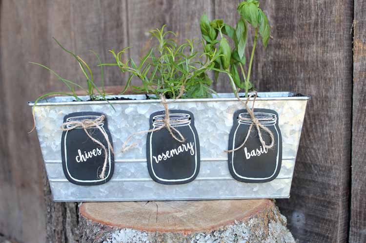 herb planter with mason jar garden markers