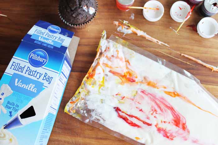 adding food coloring into a pastry bag
