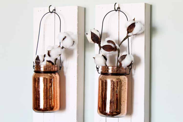 hanging mason jars with cotton