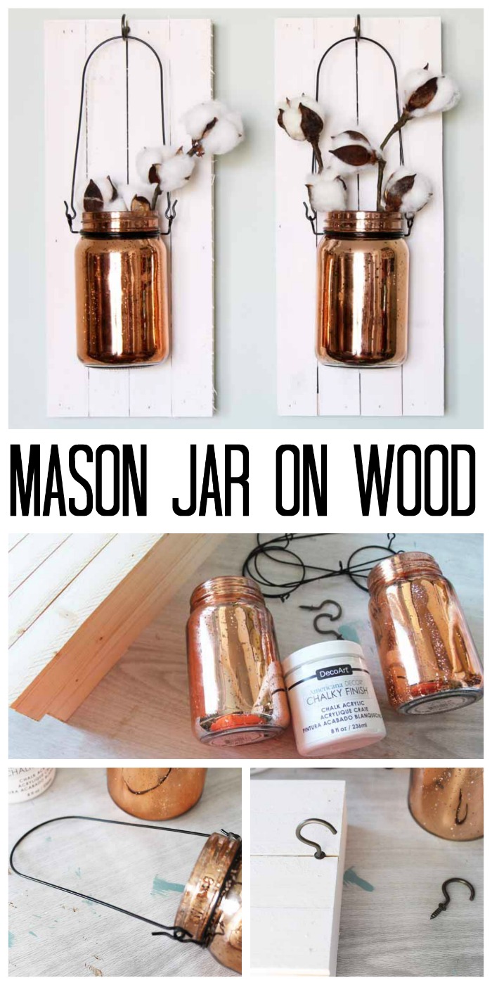 mason jar on wood decorative wall hanging