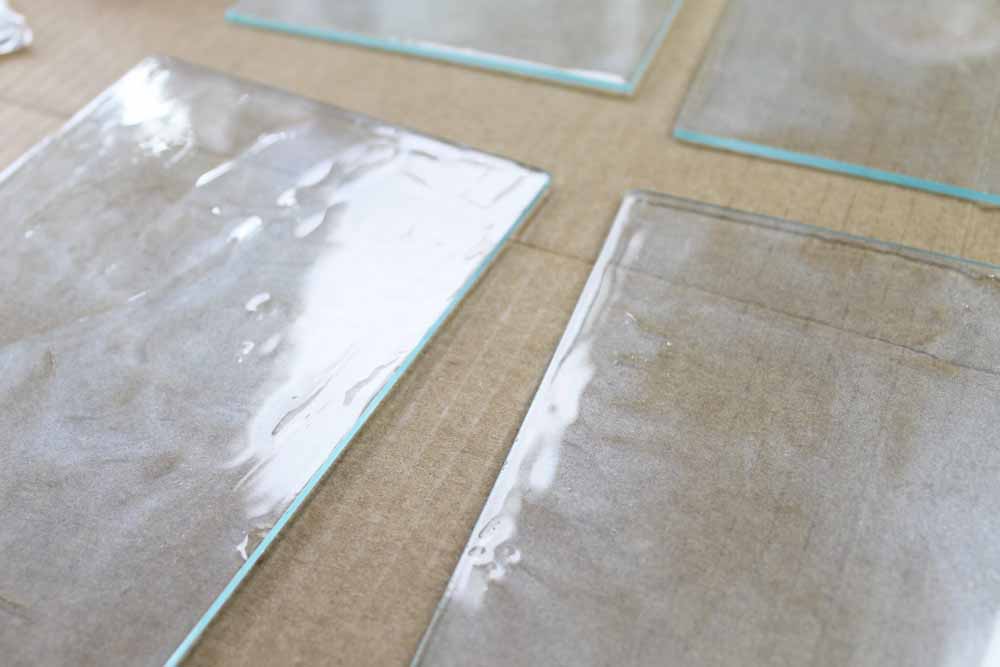 adding glitter resin to glass panes