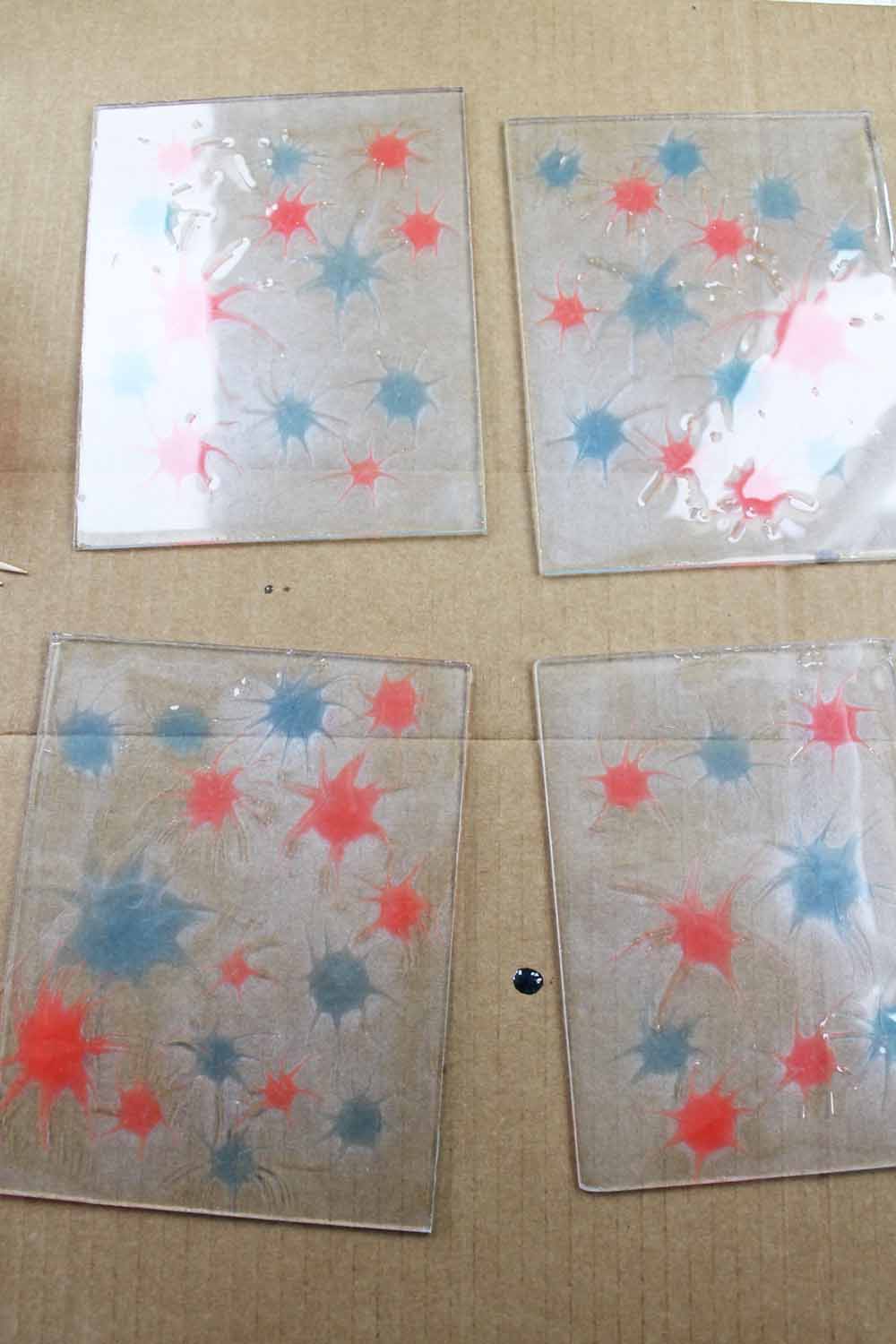 fireworks pattern on glass panes from resin