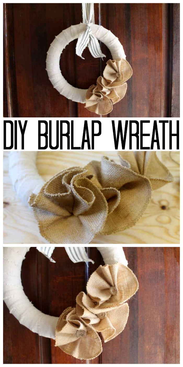 DIY burlap wreath hanging on the door