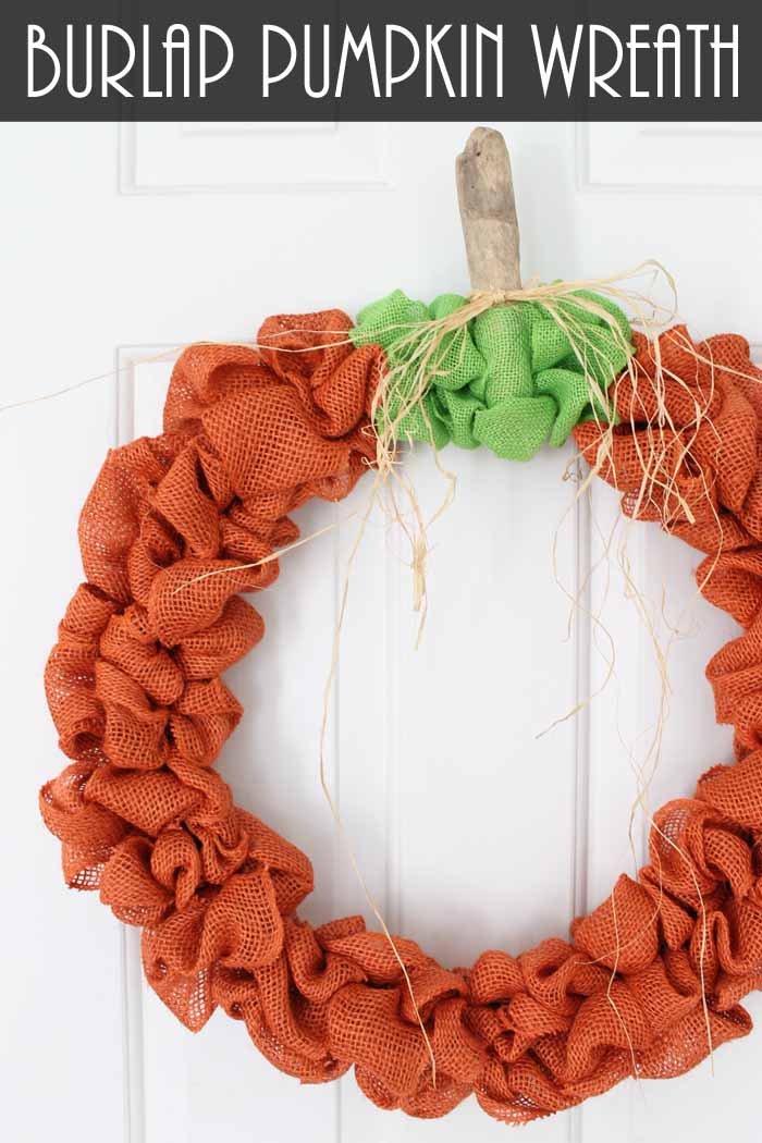 burlap fall wreath that looks like a pumpkin