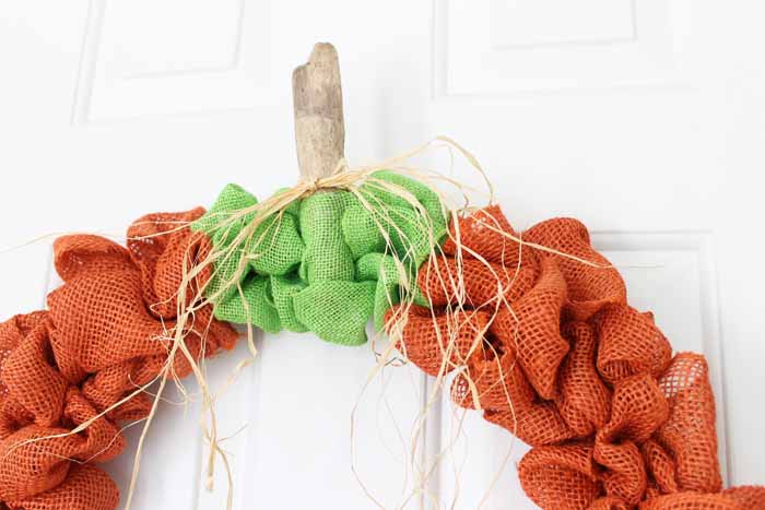 drift wood stem on a pumpkin wreath