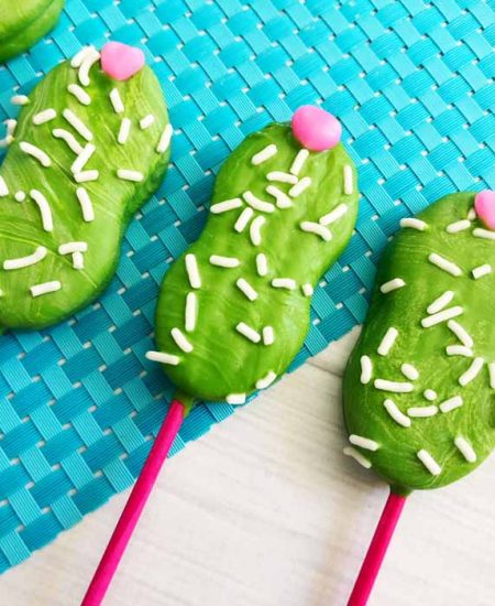 cactus cookies with white sprinkles and pink candies