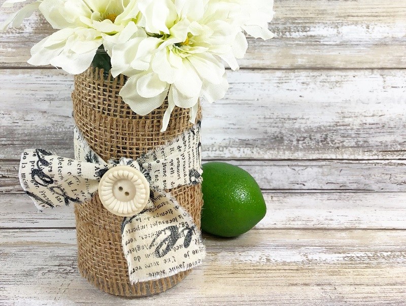 burlap covered vase