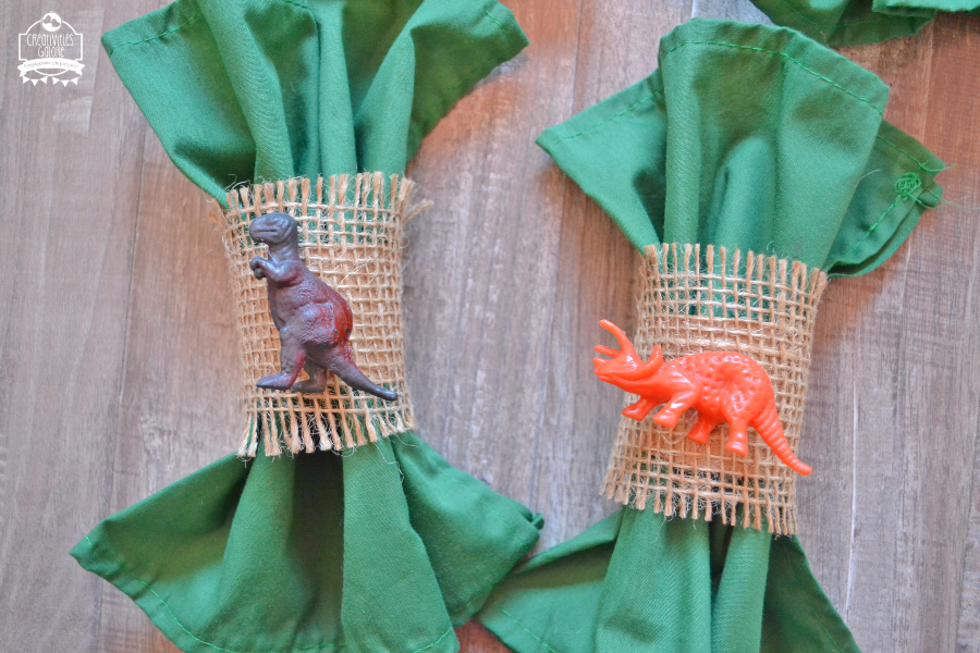 burlap dinosaur napkin rings