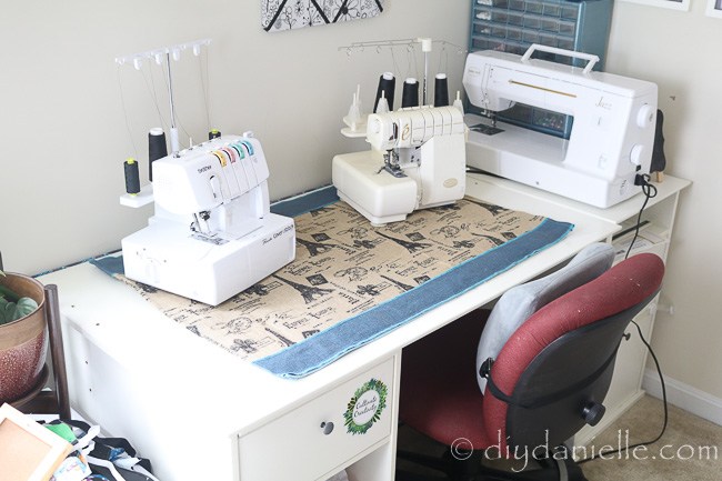 sewing machine mat on a desk