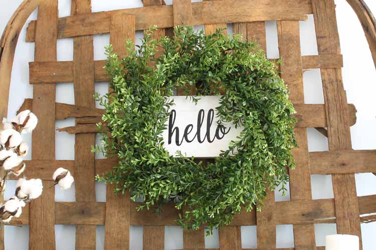 boxwood wreath on a tobacco basket