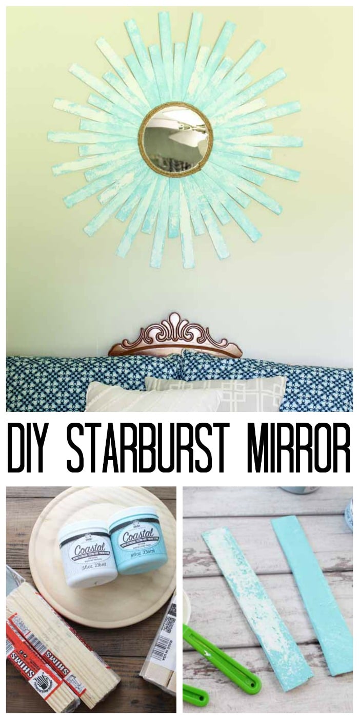 diy starburst mirror above a bed
