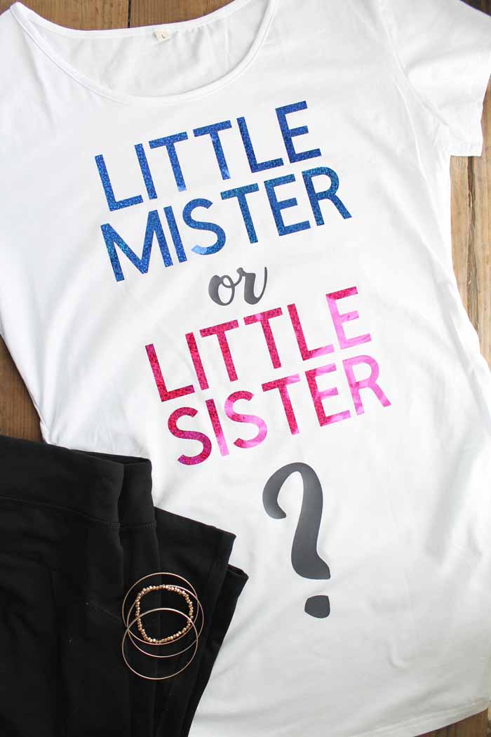 "Little Mister or Little Sister" gender reveal t-shirt