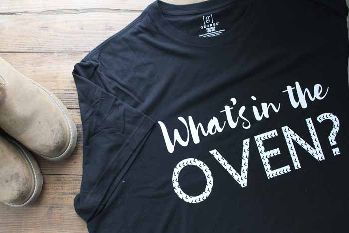 Make this creative "What's In the Oven" gender reveal shirt for the father-to-be