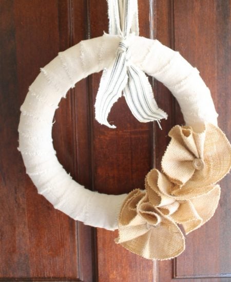 burlap flowers on a wreath