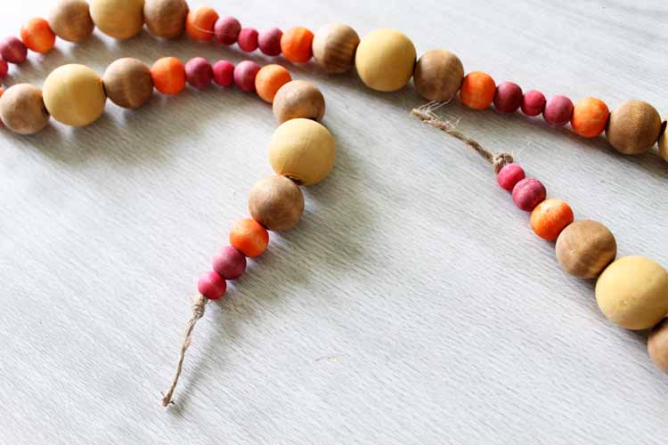 wood beads in a garland