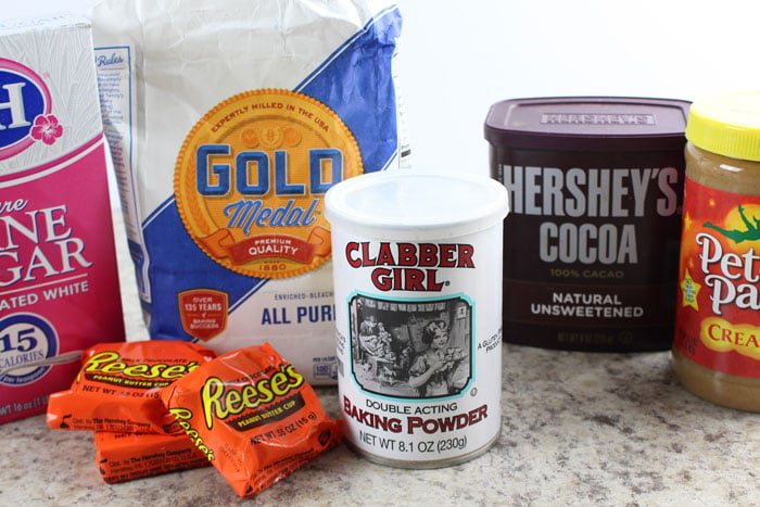 ingredients of mug cake on a table