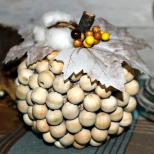 How To Make A Farmhouse Style Wood Bead Pumpkin by Our Crafty Mom