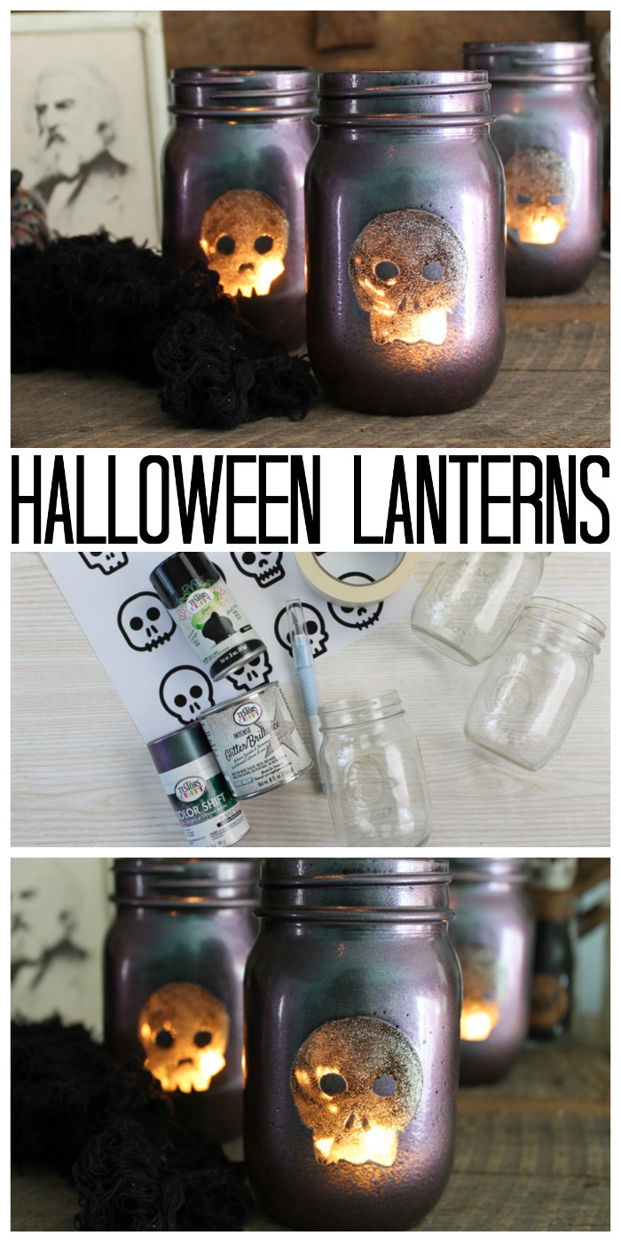 Make these great Halloween lanterns from mason jars and use them to decorate your home for the big night! This is the perfect way to craft with friends and host a Testors Crafternoons! #halloween #masonjar #skull 