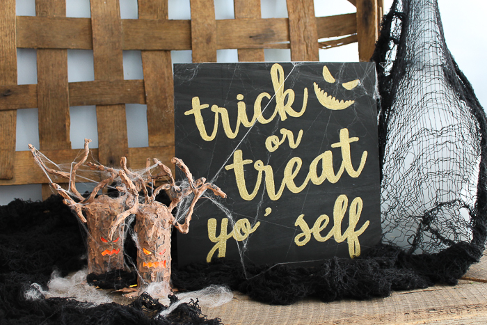 A close up of a sign for halloween