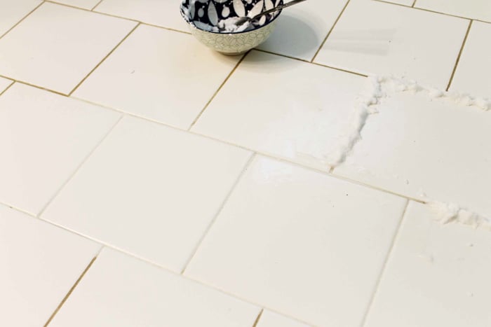 cleaning grout lines on tile floor