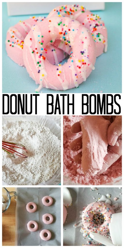 Learn how to make your own bath bomb in a donut shape! These donuts are perfect for parties and more! #donuts #bathbombs #party