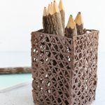 metallic painted pencil holder made from hot glue