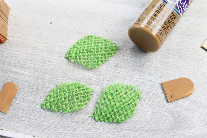 green burlap cut into leaf shapes