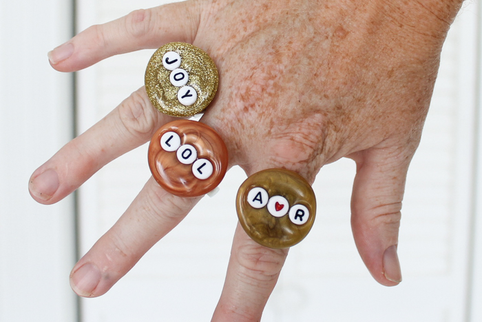 word rings made with hot glue