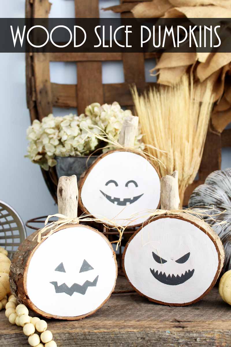 close up of DIY wooden pumpkins