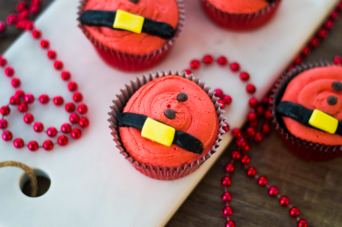 christmas cupcake on a cutting board