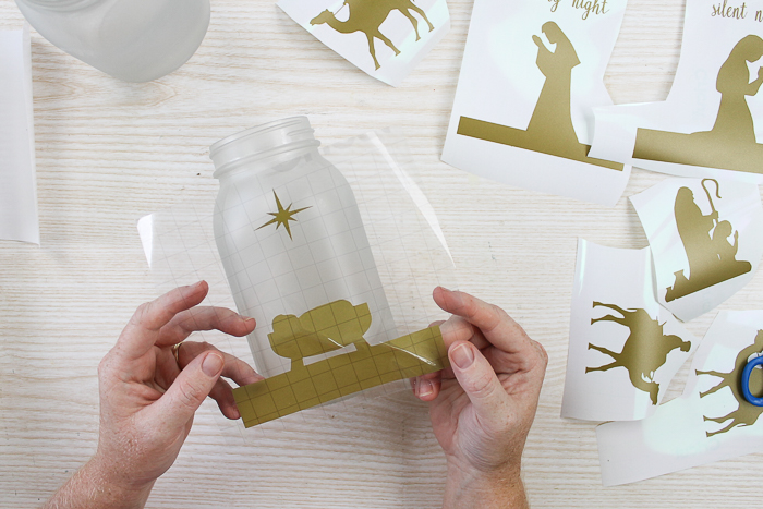 adding DIY nativity scene images to Christmas jars 