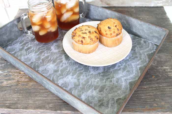 Food on a coffee table tray