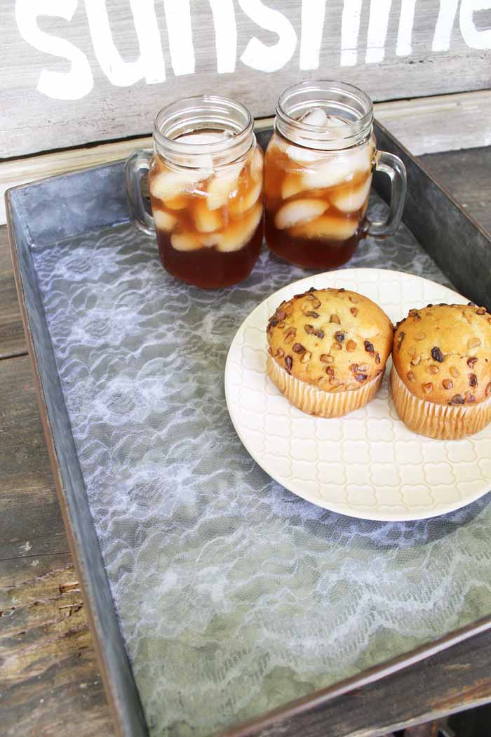 shabby chic tray with food