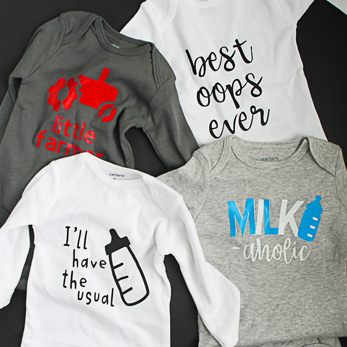 These would make great baby shower gifts! Funny baby onesies that include cut files! #cricut #cricutmade #cricuteasypress 