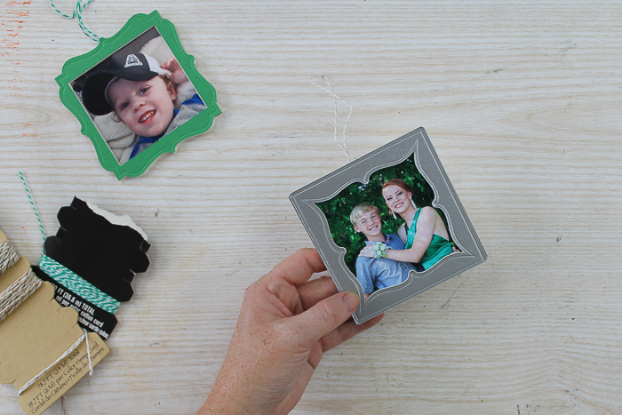 Add a picture to a Christmas tree ornament.