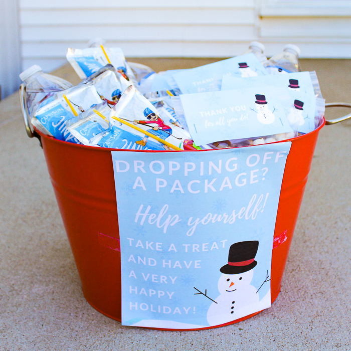 metal tub with gifts for mailman