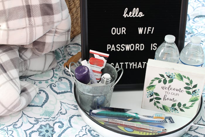 tray with guest room essentials