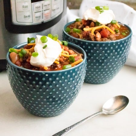 instant pot chili in a bowl