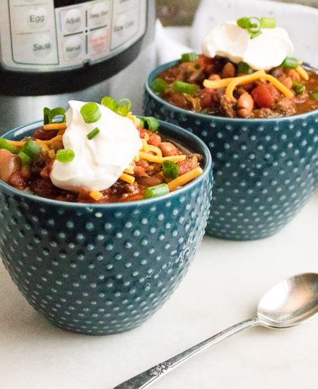 instant pot chili in a bowl